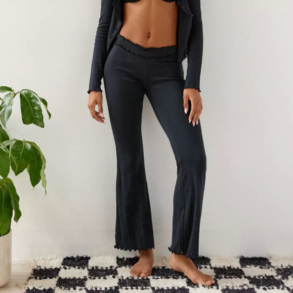 Urban Outfitters Pants cotton pointelle knit flare womens Black (xsmall) lounge